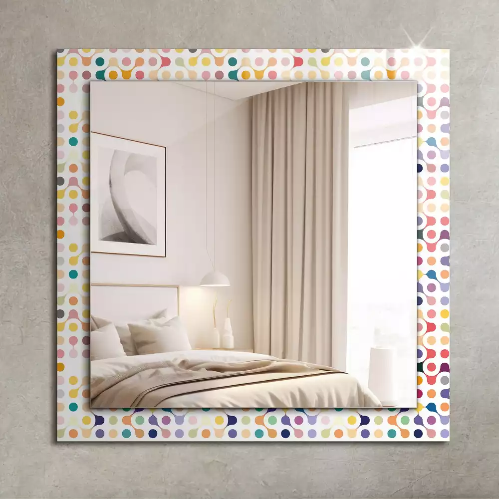 Oglindă dreptunghiulară cu ramă imprimată cu model geometric colorat