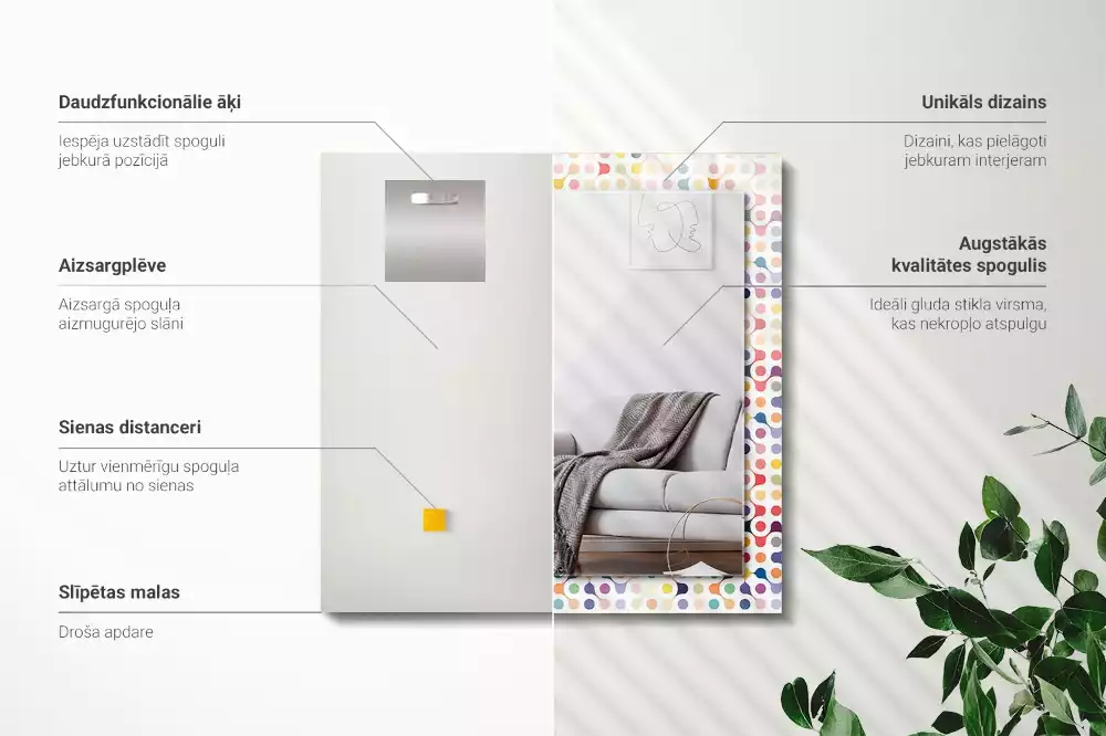 Oglindă dreptunghiulară cu ramă imprimată cu model geometric colorat