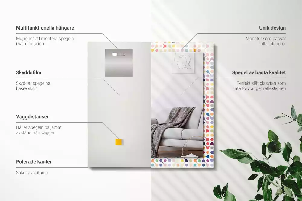 Oglindă dreptunghiulară cu ramă imprimată cu model geometric colorat