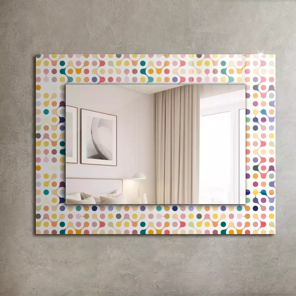 Oglindă dreptunghiulară cu ramă imprimată cu model geometric colorat