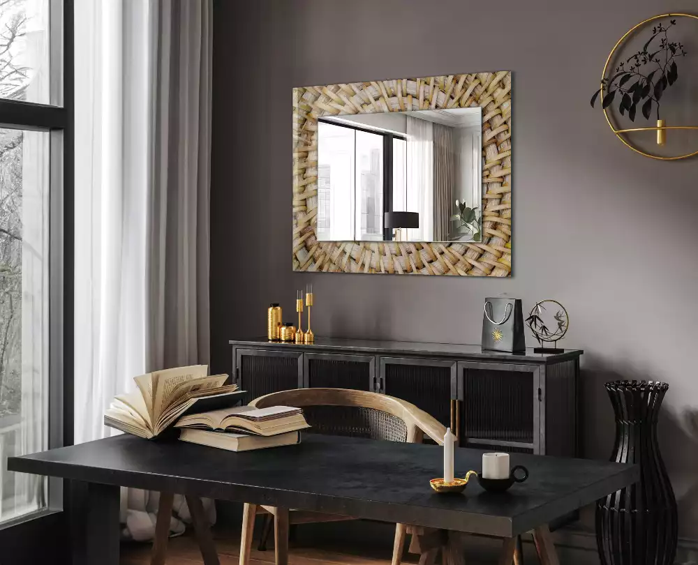 Oglindă decorativă de perete dreptunghiulară cu model zăbrele