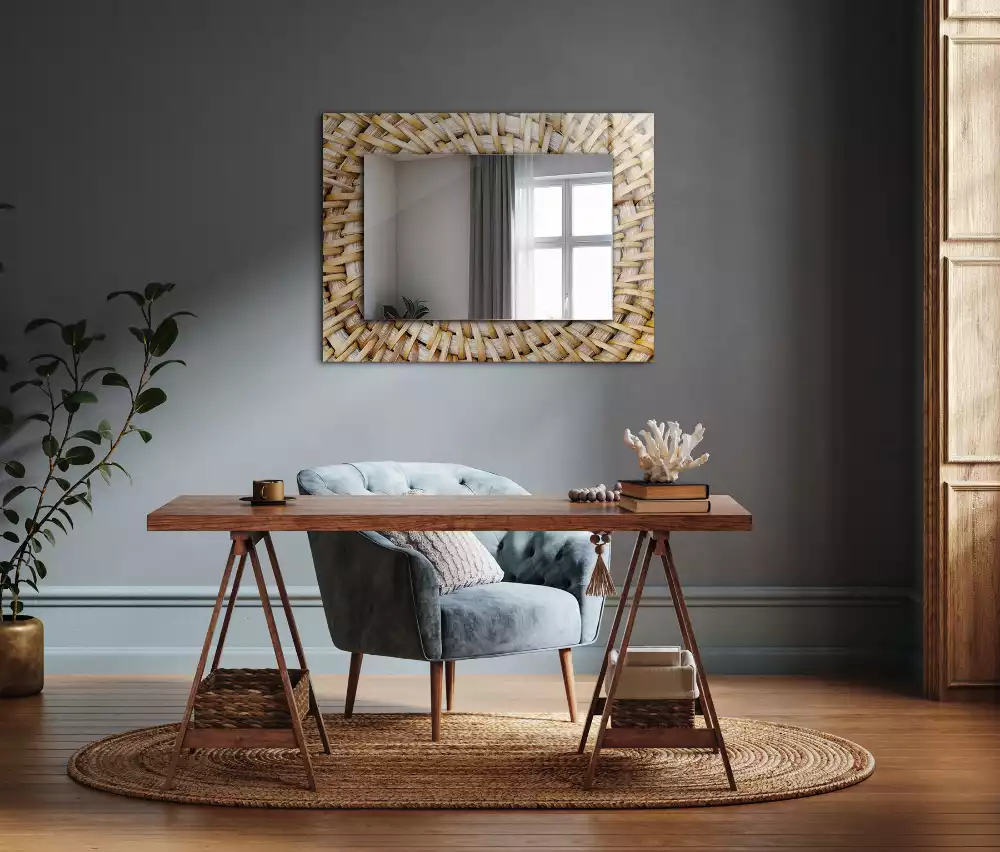 Oglindă decorativă de perete dreptunghiulară cu model zăbrele