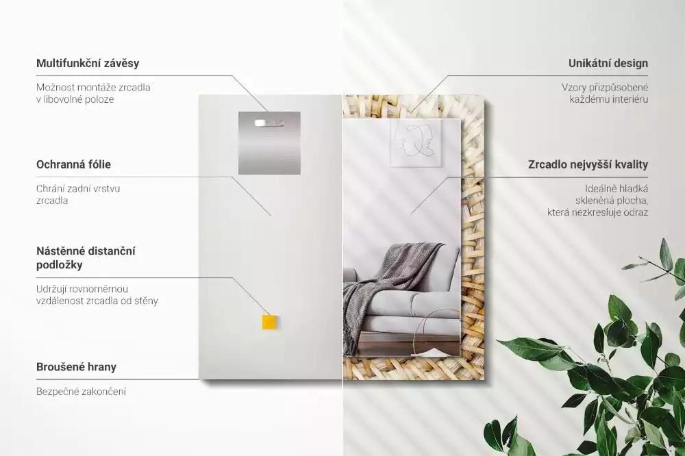 Oglindă decorativă de perete dreptunghiulară cu model zăbrele