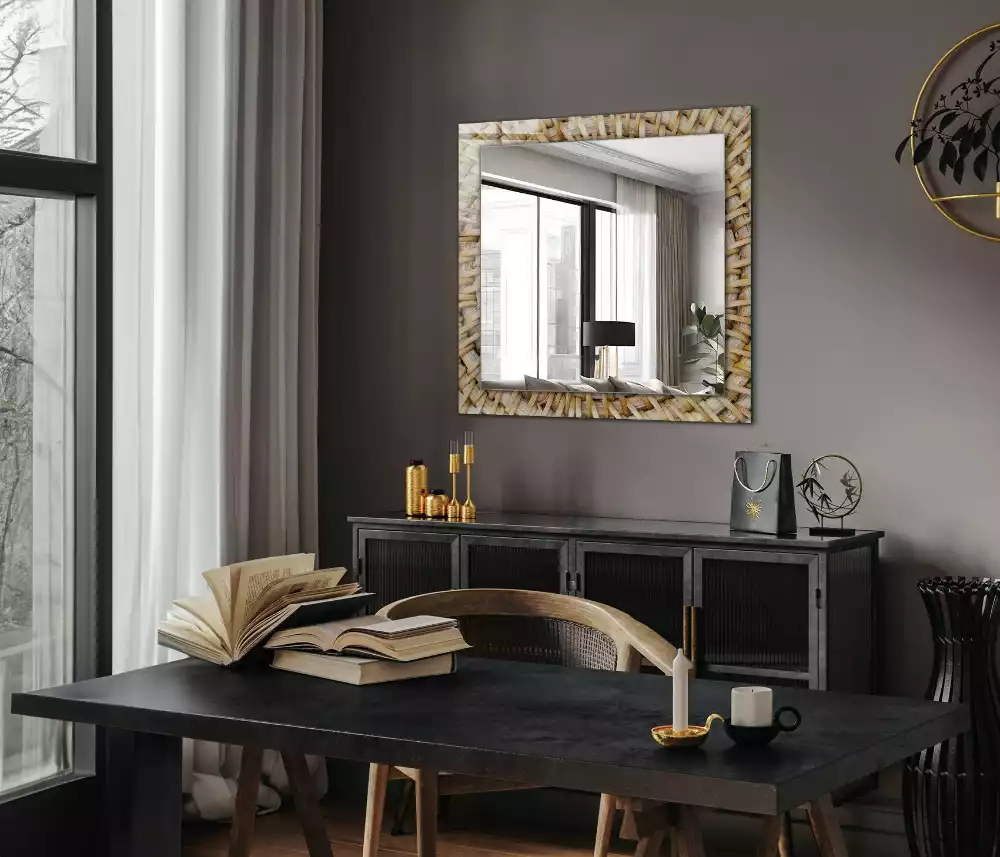 Oglindă decorativă de perete dreptunghiulară cu model zăbrele