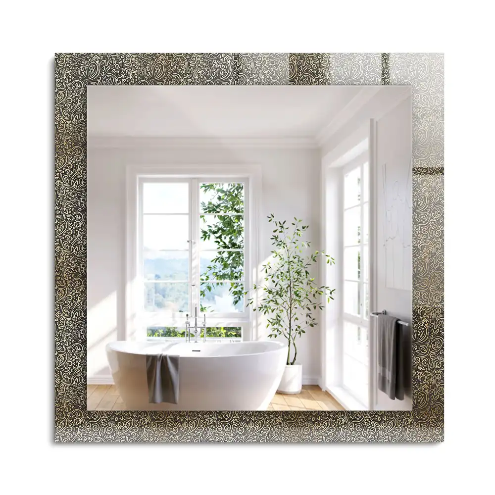 Oglindă dreptunghiulară cu model ornamental auriu imprimat