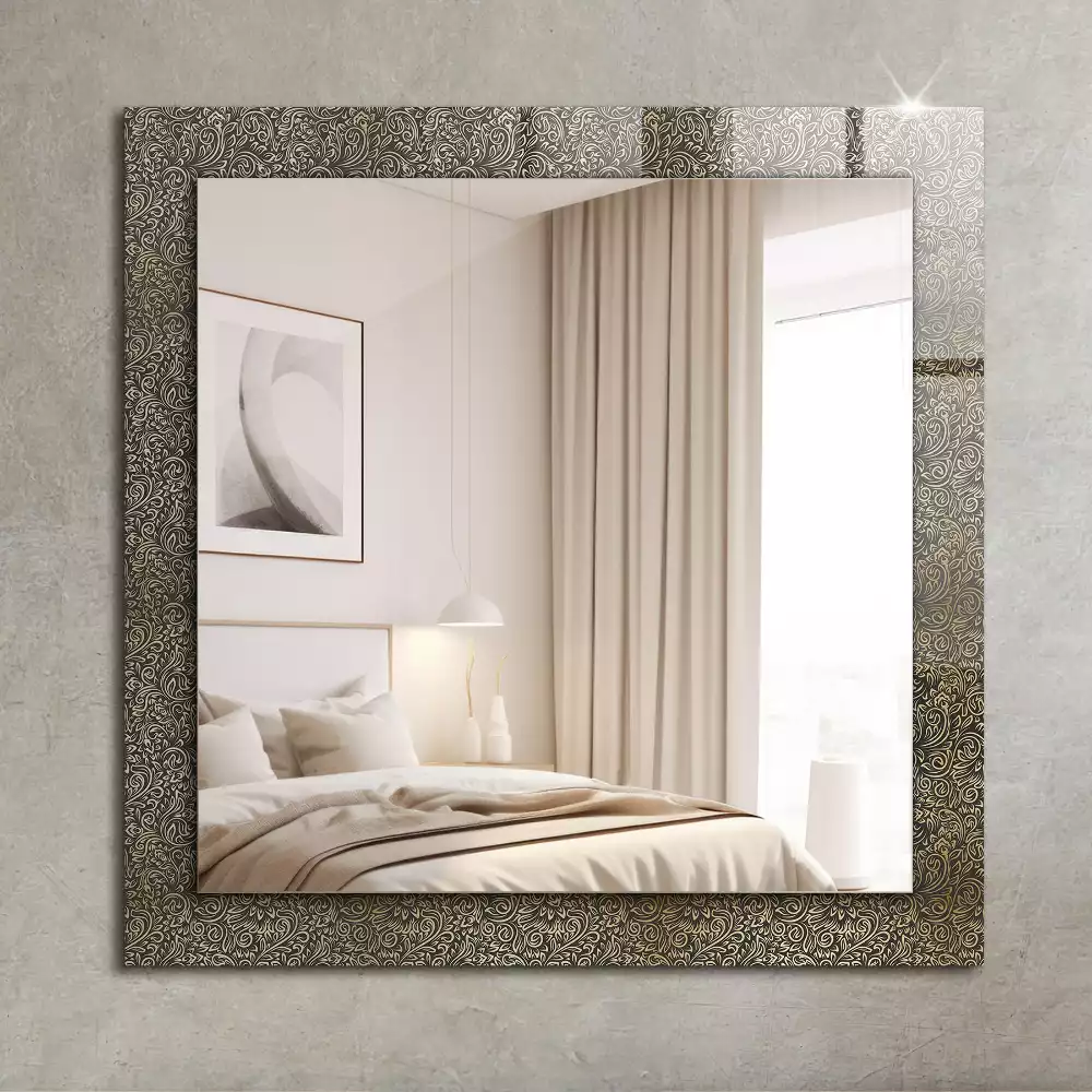 Oglindă dreptunghiulară cu model ornamental auriu imprimat