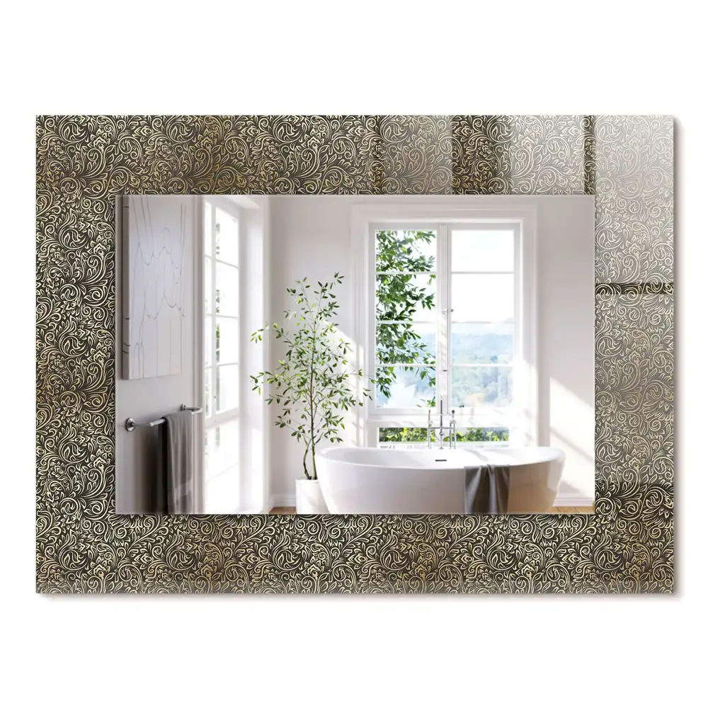 Oglindă dreptunghiulară cu model ornamental auriu imprimat