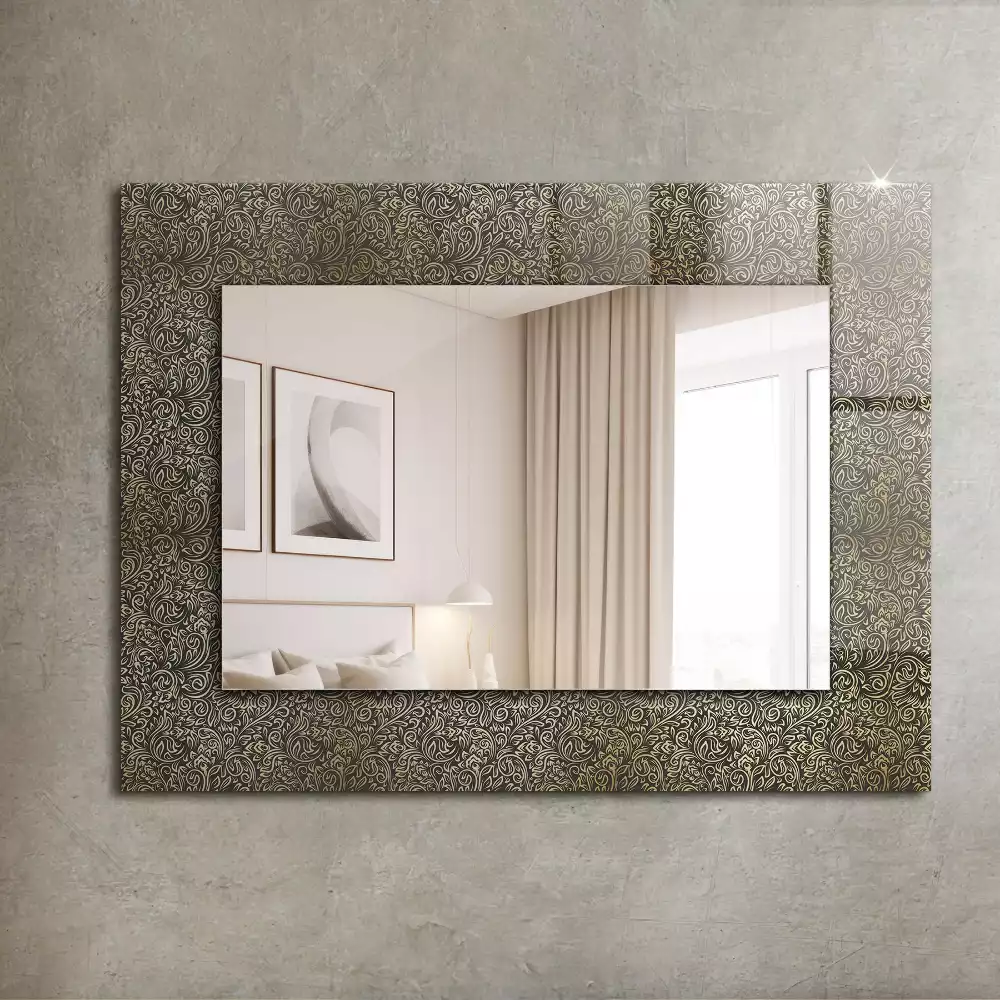 Oglindă dreptunghiulară cu model ornamental auriu imprimat