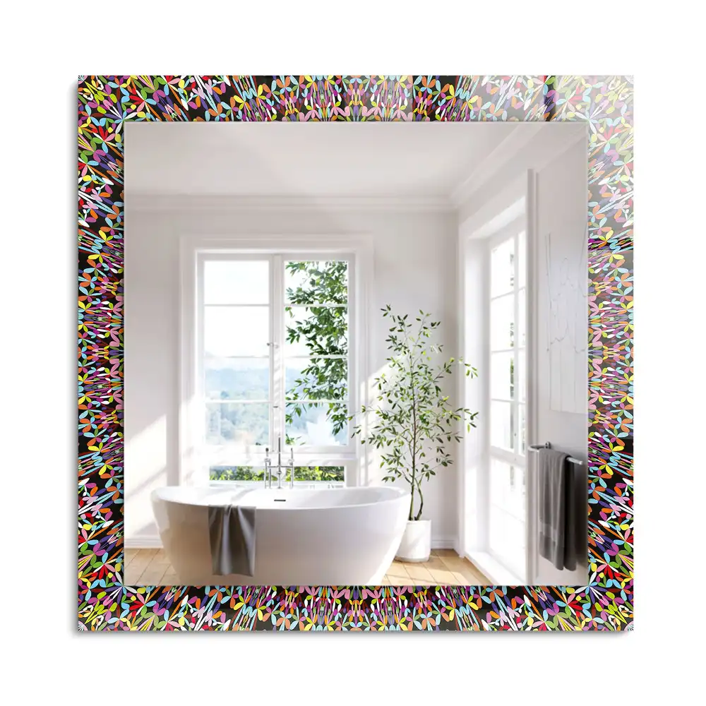 Oglindă dreptunghiulară cu ramă imprimată cu model mandala colorat