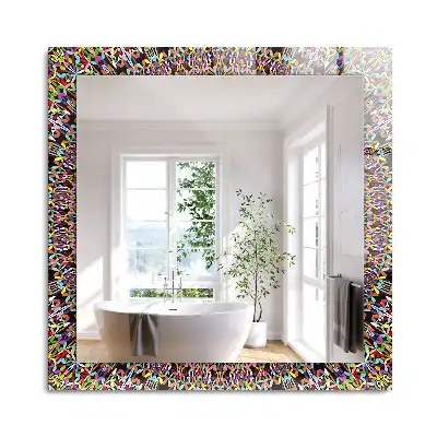 Oglindă dreptunghiulară cu ramă imprimată cu model mandala colorat