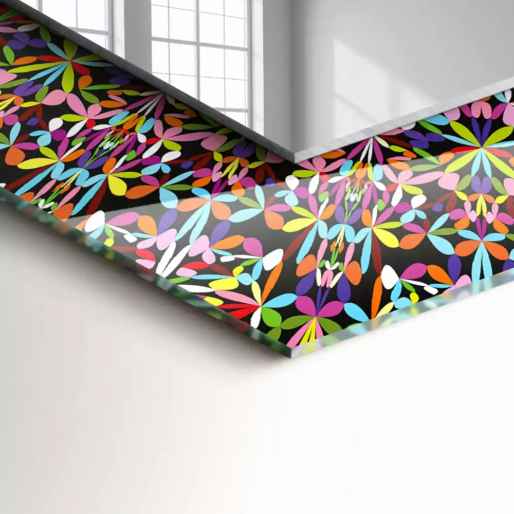 Oglindă dreptunghiulară cu ramă imprimată cu model mandala colorat
