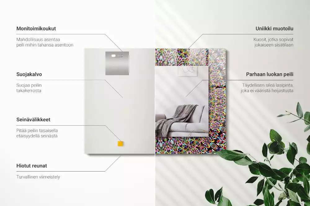 Oglindă dreptunghiulară cu ramă imprimată cu model mandala colorat