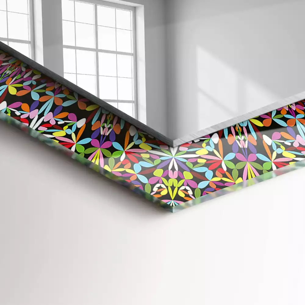 Oglindă dreptunghiulară cu ramă imprimată cu model mandala colorat