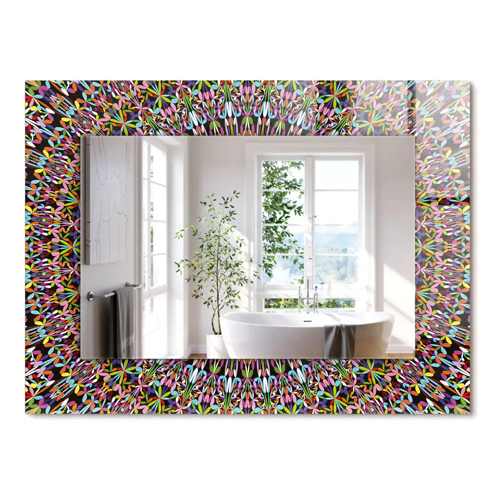 Oglindă dreptunghiulară cu ramă imprimată cu model mandala colorat