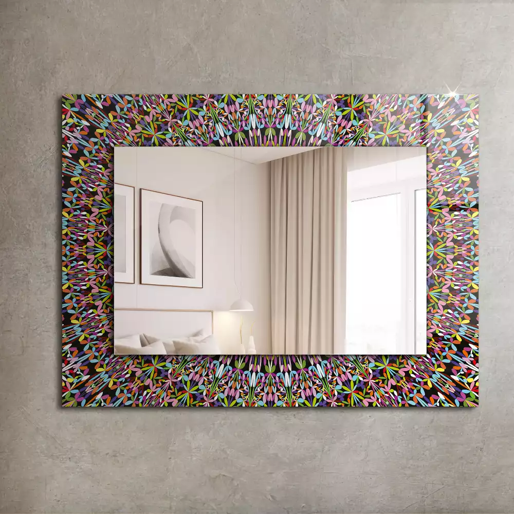 Oglindă dreptunghiulară cu ramă imprimată cu model mandala colorat