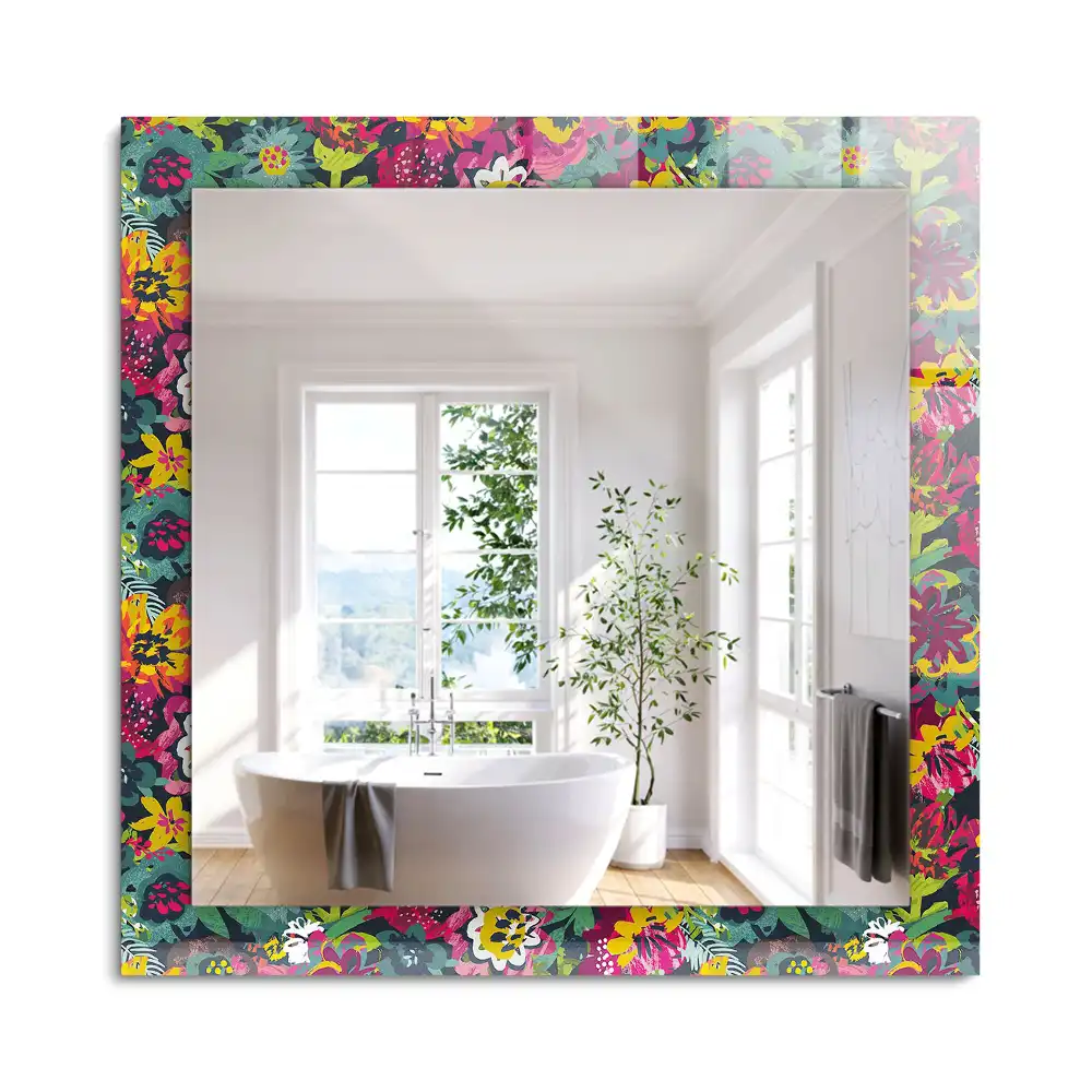 Oglindă dreptunghiulară cu decor floral colorat