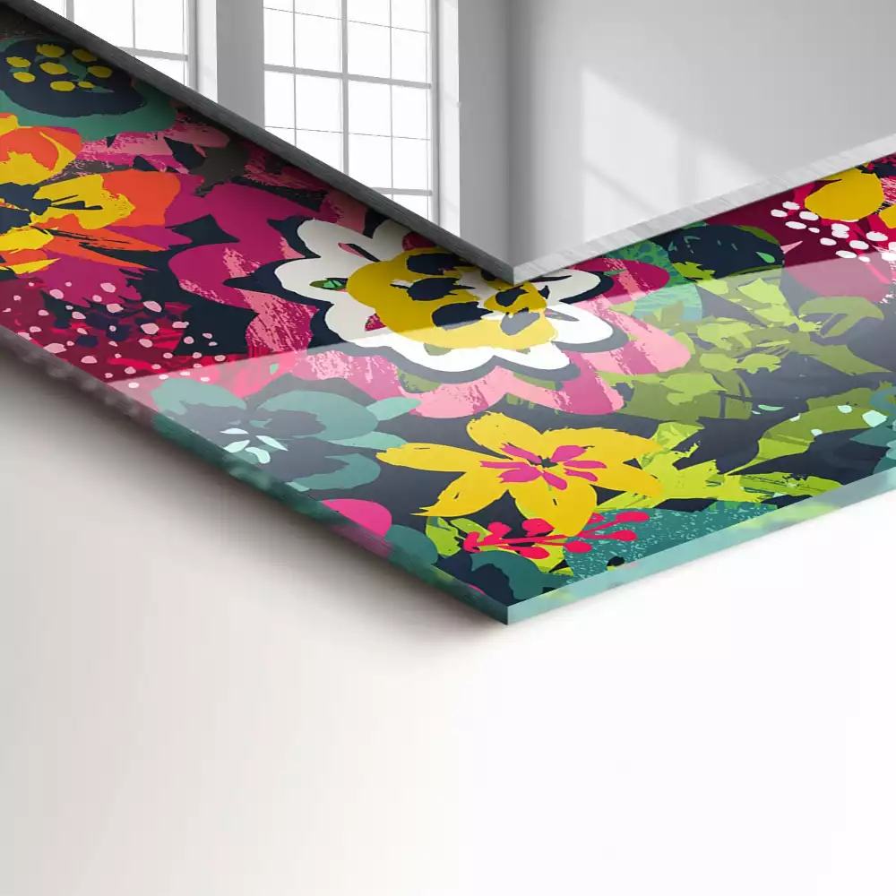 Oglindă dreptunghiulară cu decor floral colorat