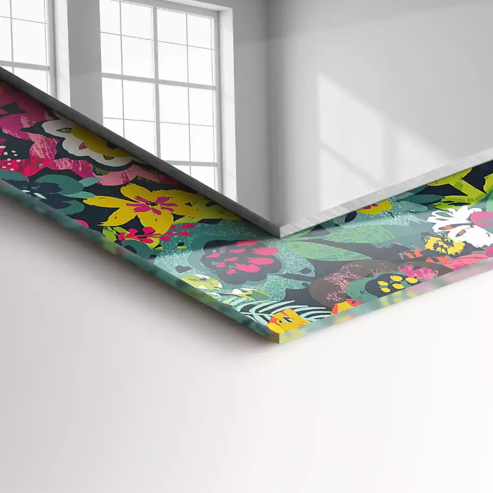 Oglindă dreptunghiulară cu decor floral colorat
