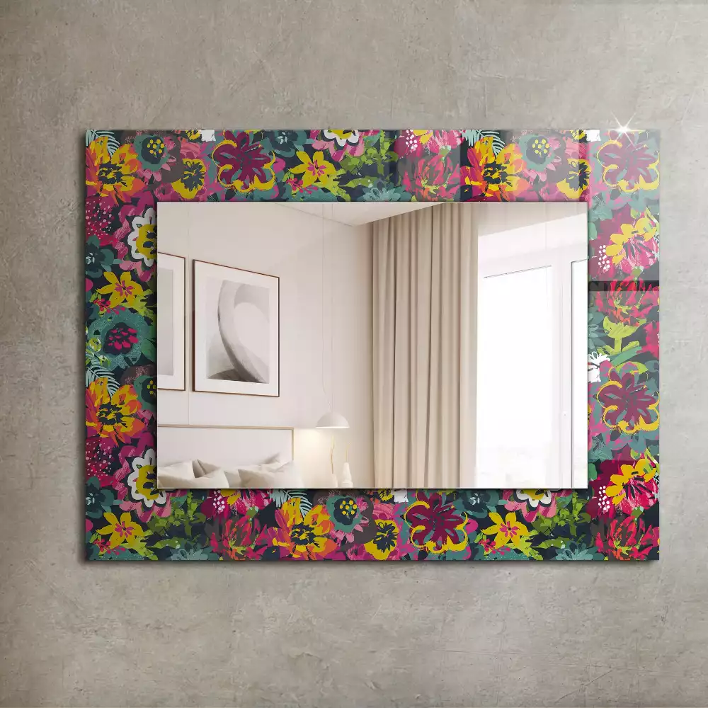 Oglindă dreptunghiulară cu decor floral colorat