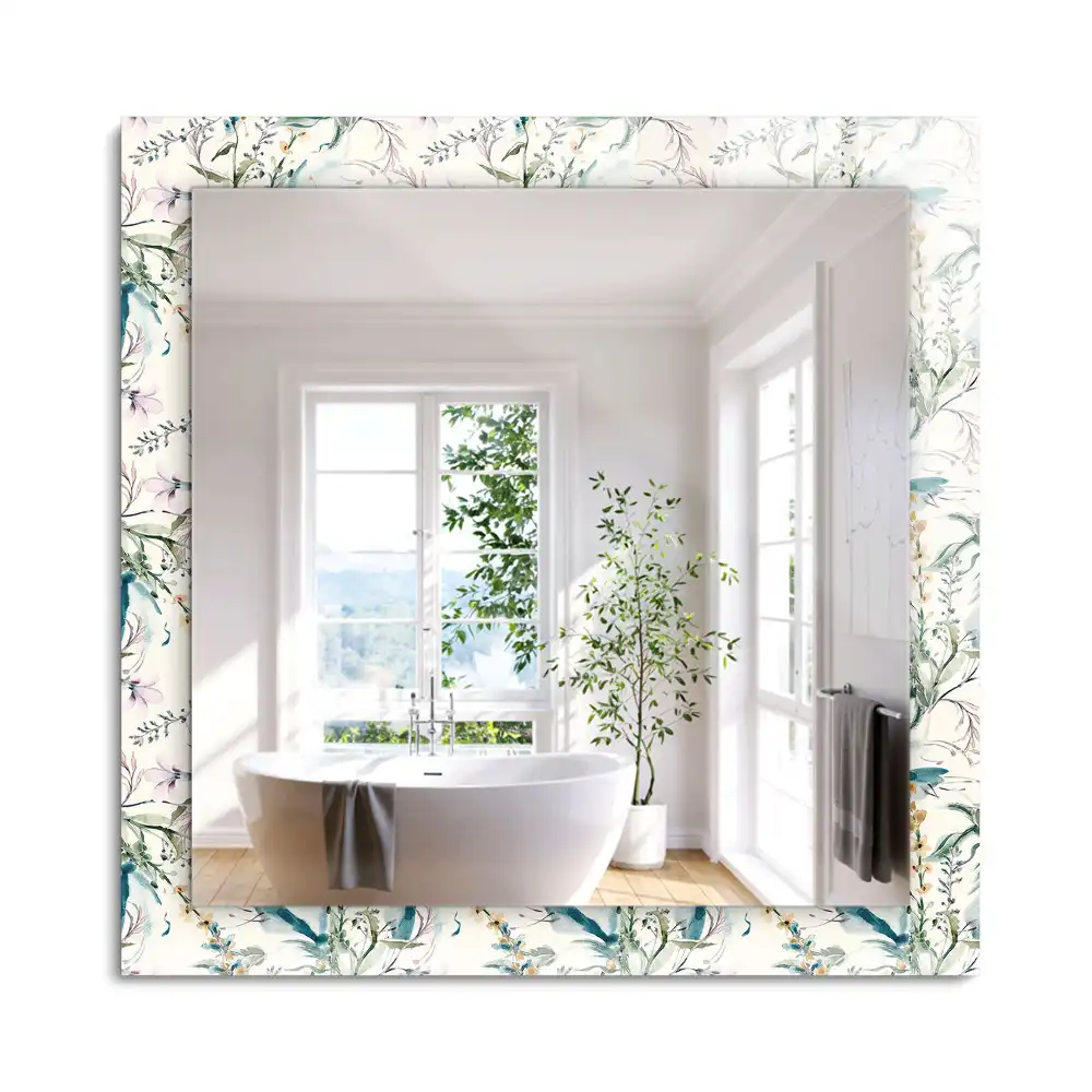 Oglindă dreptunghiulară de perete cu model floral în acuarelă