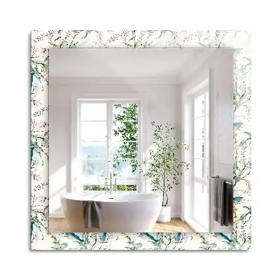 Oglindă dreptunghiulară de perete cu model floral în acuarelă