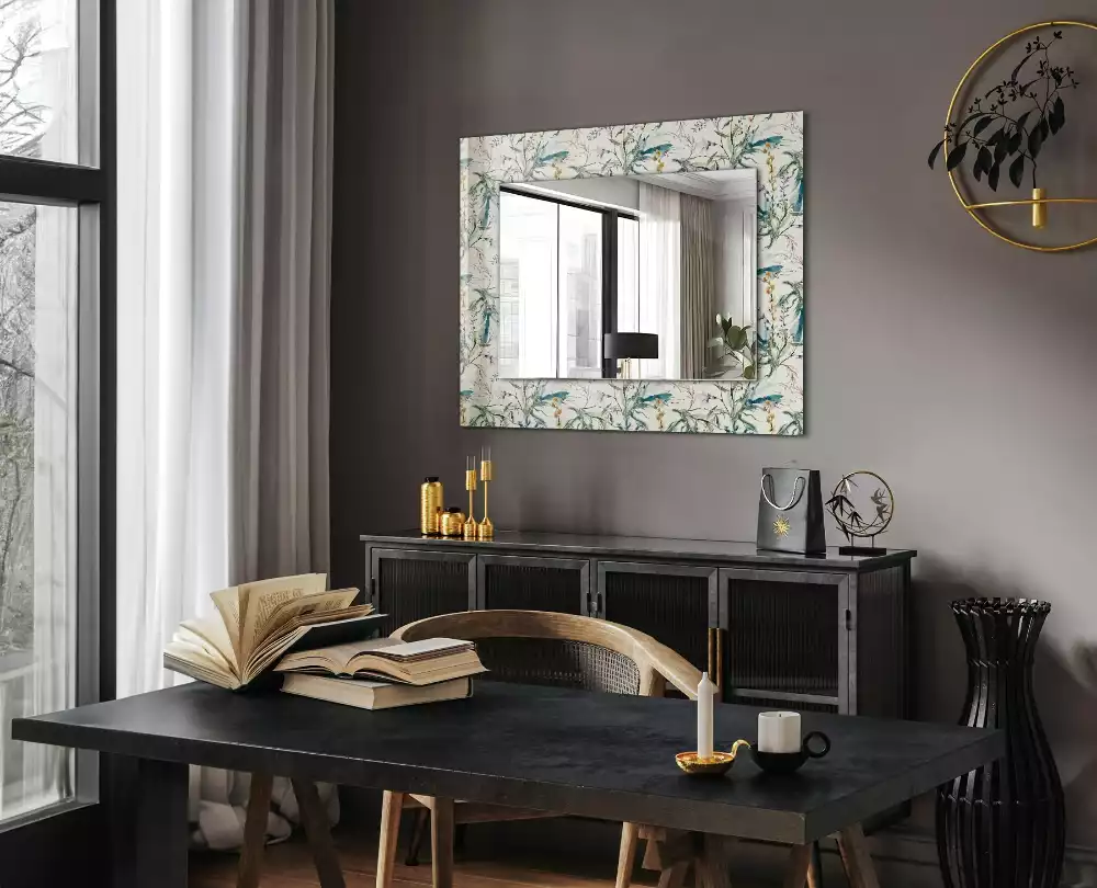Oglindă dreptunghiulară de perete cu model floral în acuarelă
