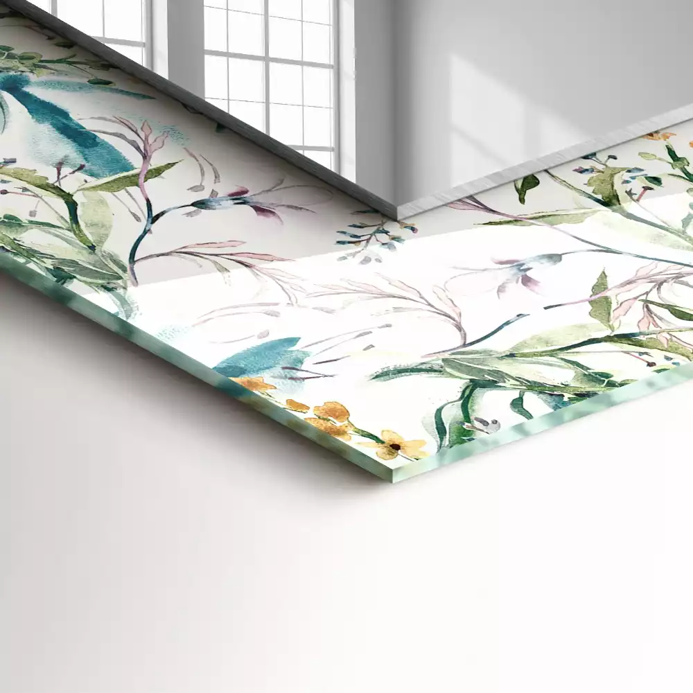 Oglindă dreptunghiulară de perete cu model floral în acuarelă