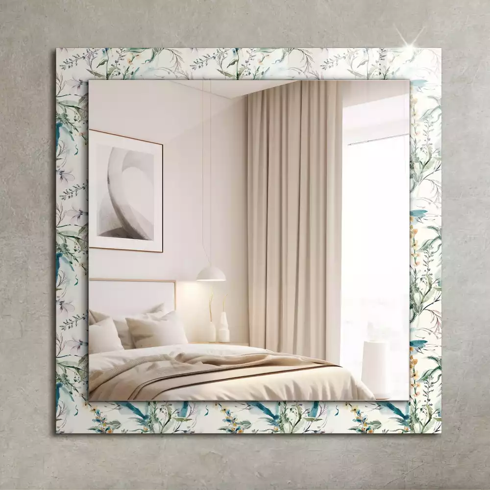 Oglindă dreptunghiulară de perete cu model floral în acuarelă
