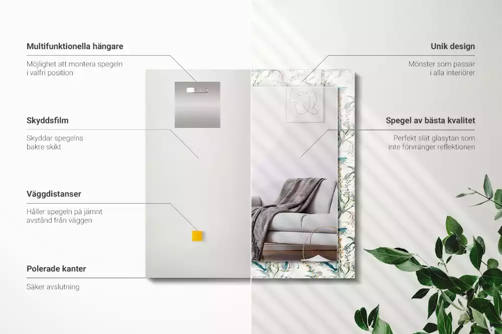 Oglindă dreptunghiulară de perete cu model floral în acuarelă
