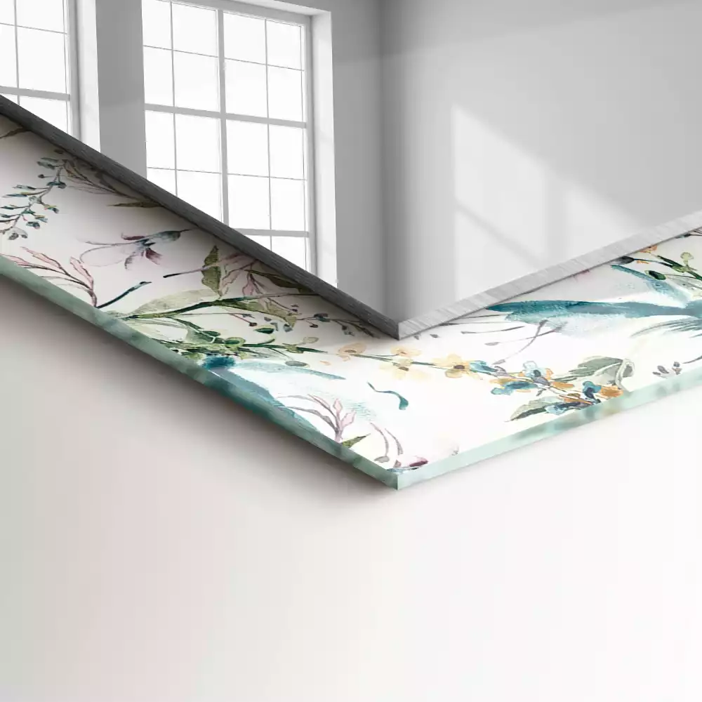 Oglindă dreptunghiulară de perete cu model floral în acuarelă