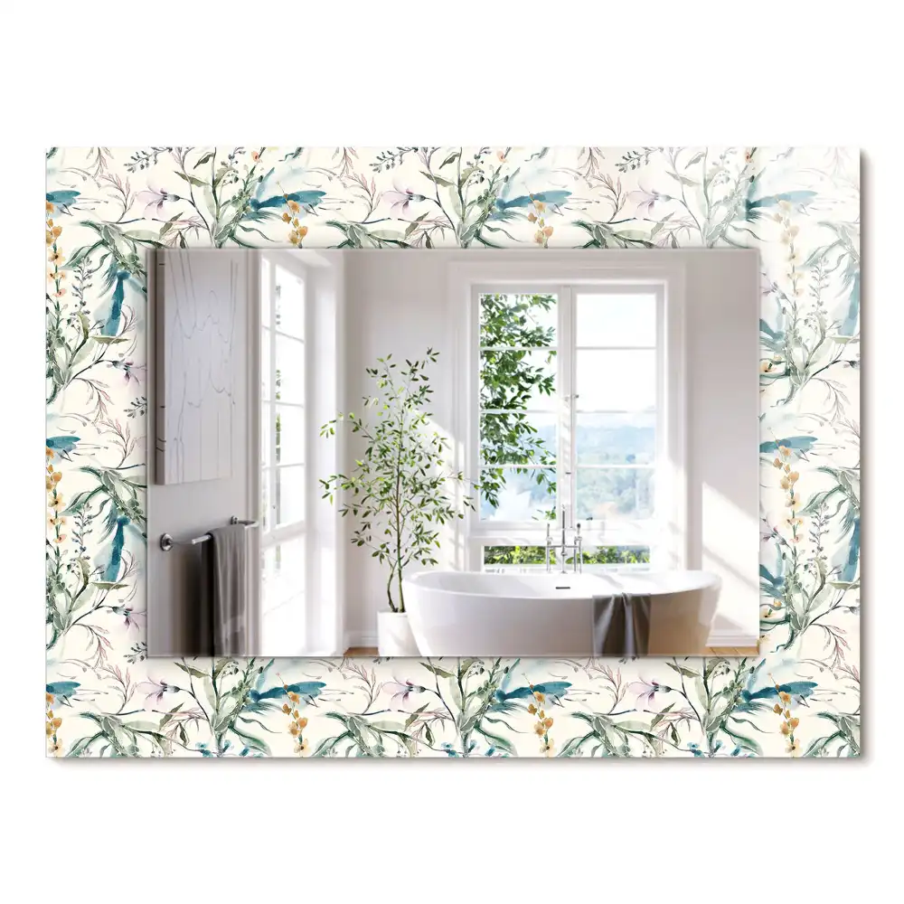 Oglindă dreptunghiulară de perete cu model floral în acuarelă
