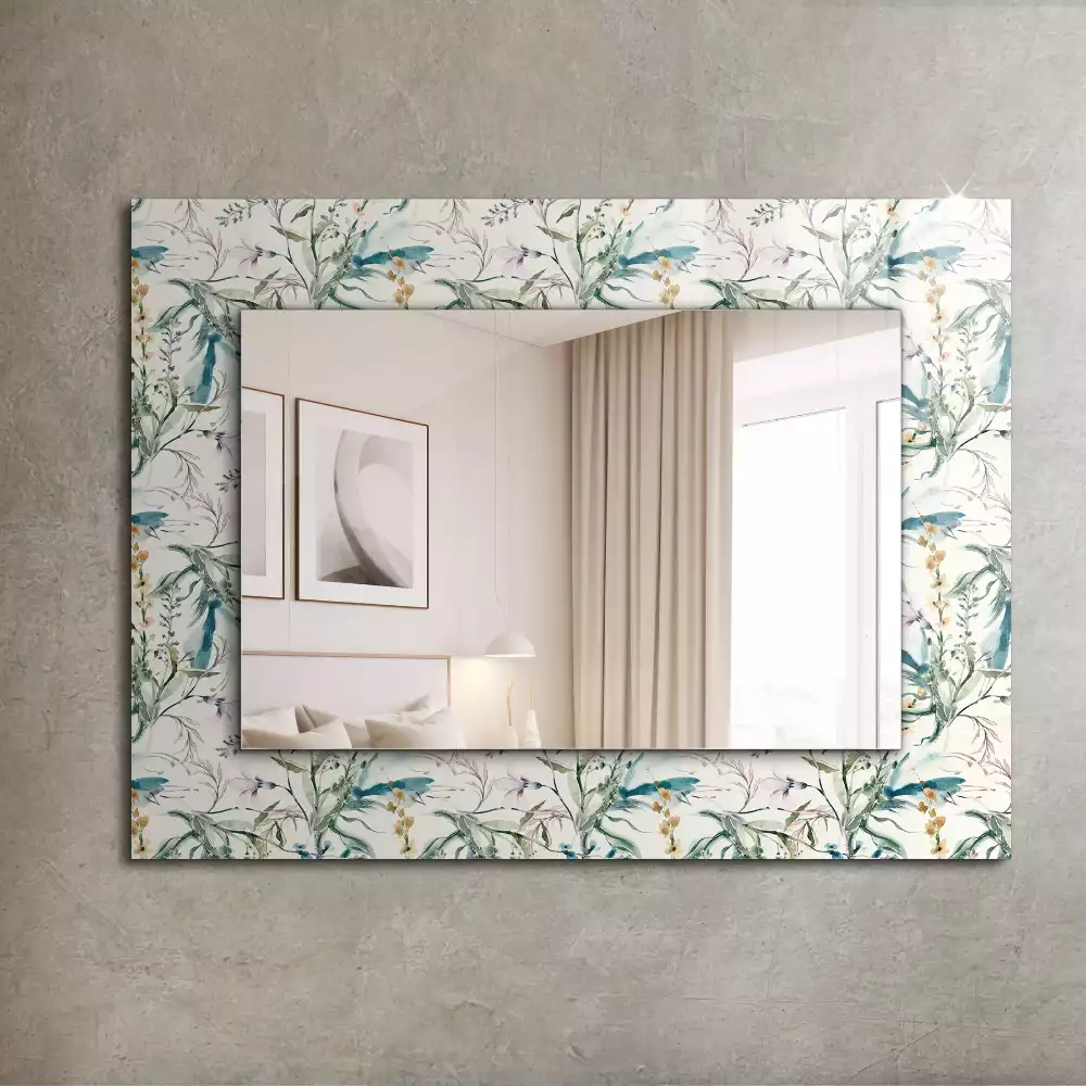 Oglindă dreptunghiulară de perete cu model floral în acuarelă