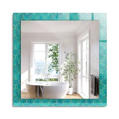 Oglindă dreptunghiulară cu model geometric imprimat verde