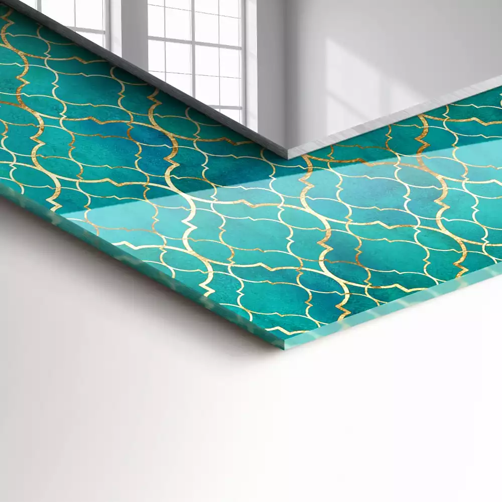 Oglindă dreptunghiulară cu model geometric imprimat verde