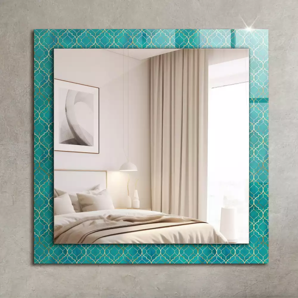 Oglindă dreptunghiulară cu model geometric imprimat verde