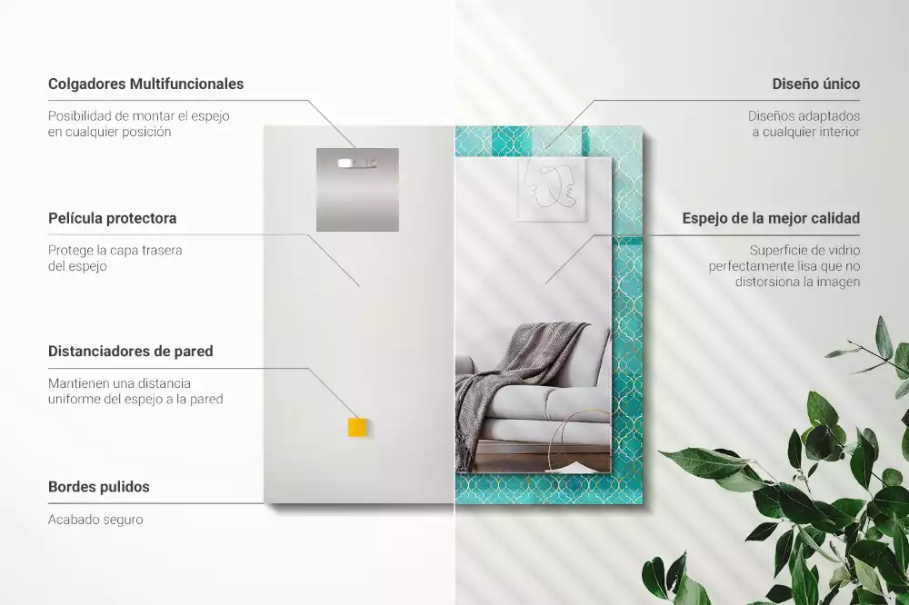 Oglindă dreptunghiulară cu model geometric imprimat verde