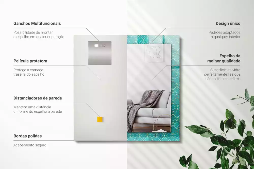 Oglindă dreptunghiulară cu model geometric imprimat verde