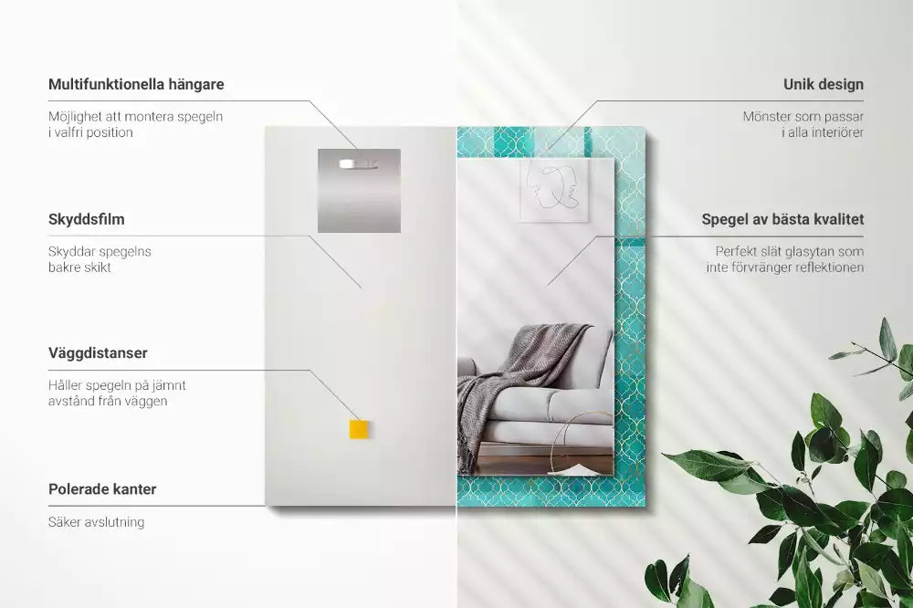 Oglindă dreptunghiulară cu model geometric imprimat verde