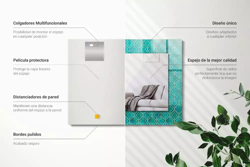 Oglindă dreptunghiulară cu model geometric imprimat verde