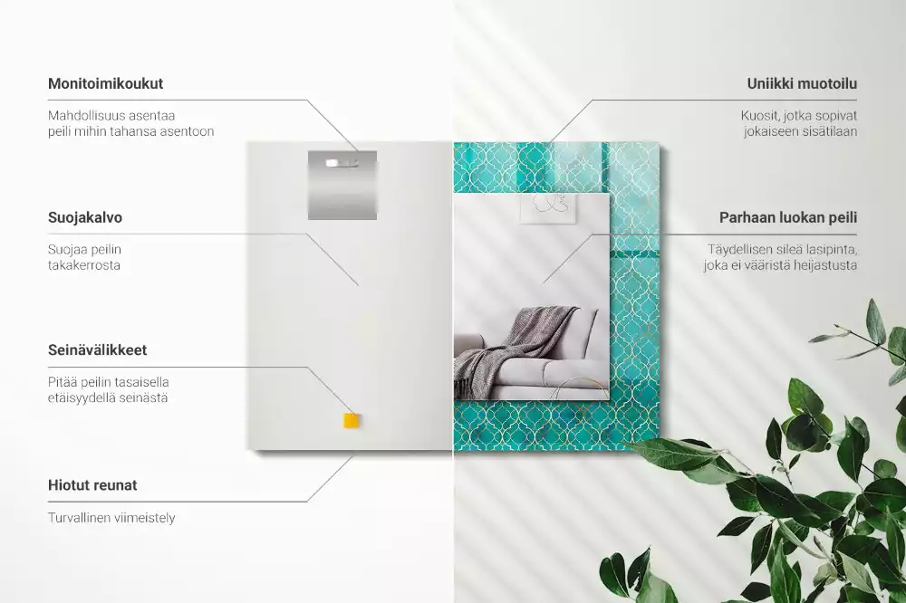 Oglindă dreptunghiulară cu model geometric imprimat verde