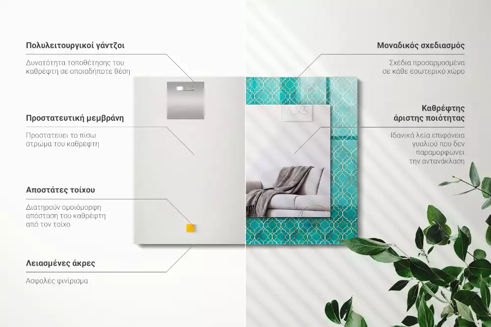 Oglindă dreptunghiulară cu model geometric imprimat verde