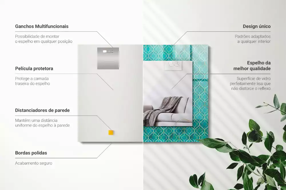 Oglindă dreptunghiulară cu model geometric imprimat verde