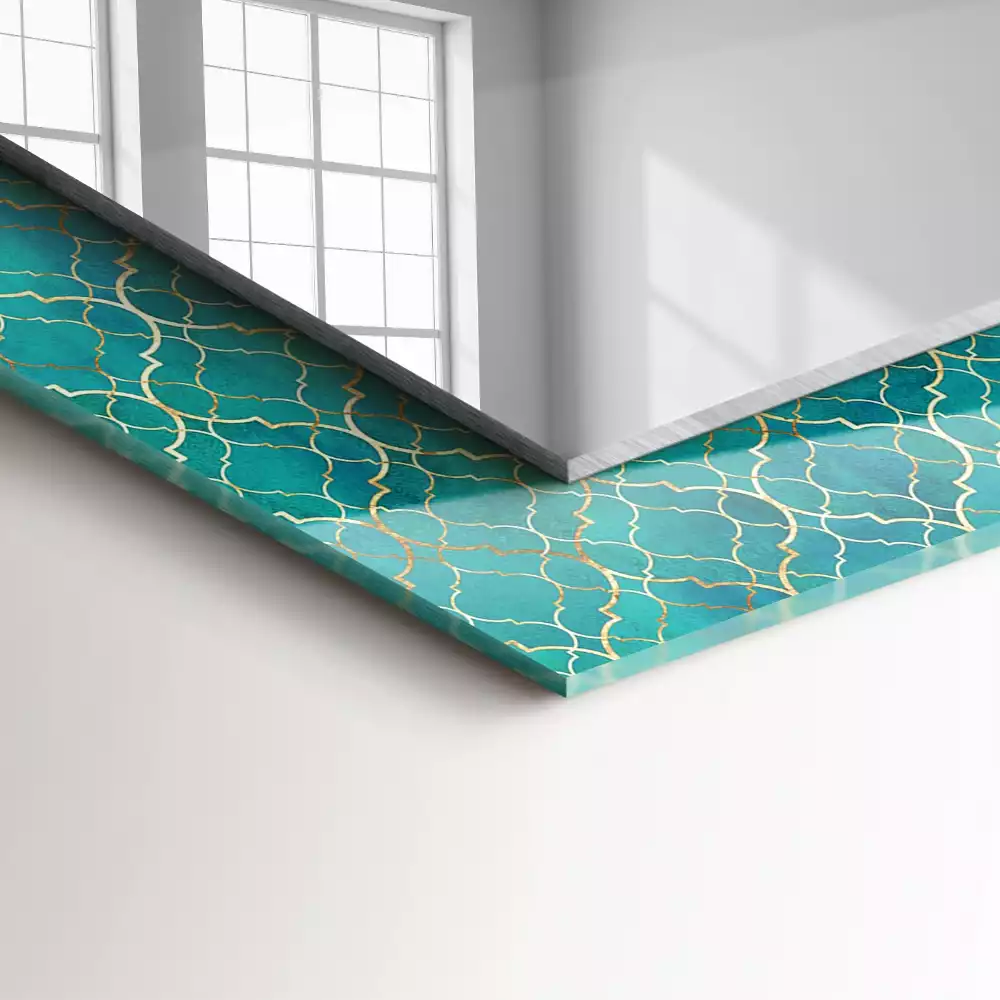 Oglindă dreptunghiulară cu model geometric imprimat verde