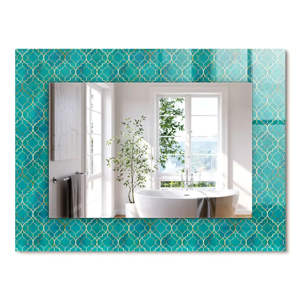 Oglindă dreptunghiulară cu model geometric imprimat verde