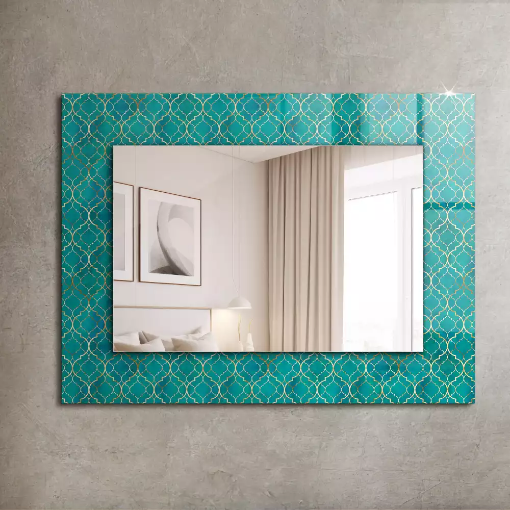 Oglindă dreptunghiulară cu model geometric imprimat verde