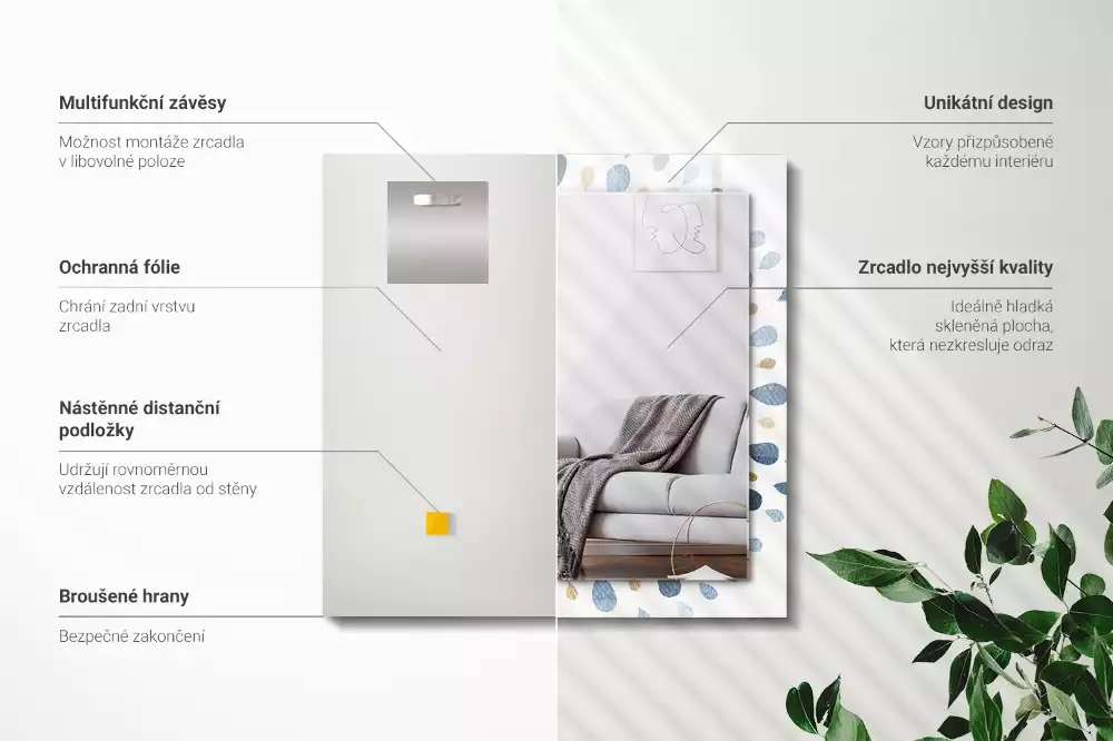 Oglindă dreptunghiulară cu ramă imprimată cu model abstract de mandală