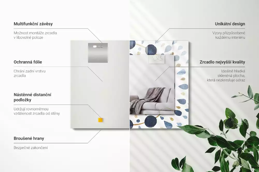 Oglindă dreptunghiulară cu ramă imprimată cu model abstract de mandală
