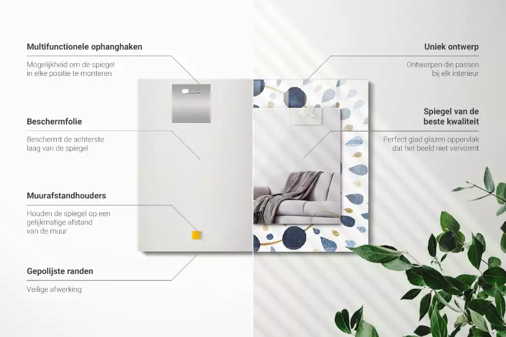 Oglindă dreptunghiulară cu ramă imprimată cu model abstract de mandală