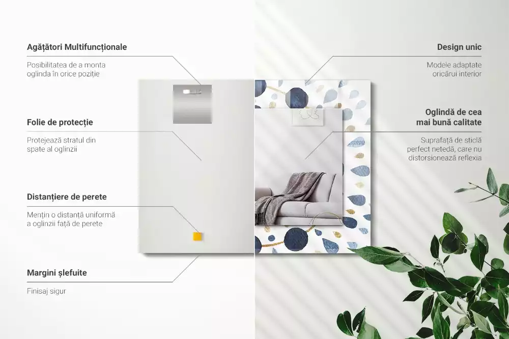 Oglindă dreptunghiulară cu ramă imprimată cu model abstract de mandală