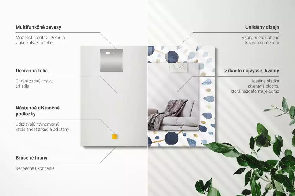 Oglindă dreptunghiulară cu ramă imprimată cu model abstract de mandală